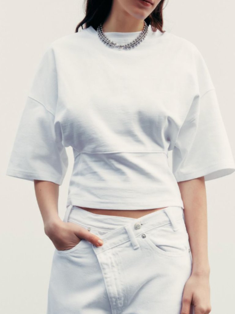 Zara Corset Fitted Wasit White Tee
